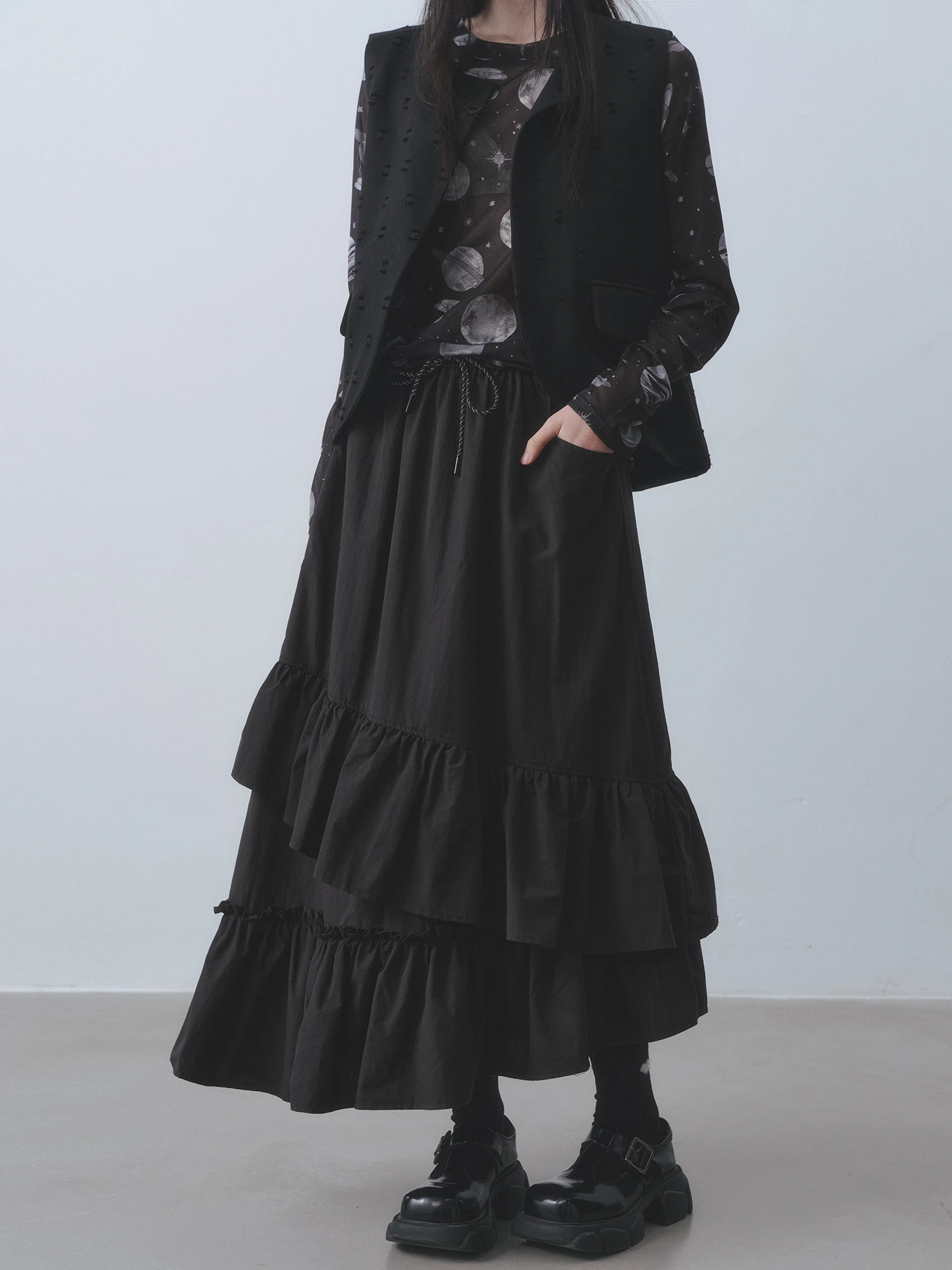 

Юбка-миди с кружевным дизайном и высокой талией, из хлопковой смесовой ткани, удобная для повседневной носки, для женщин