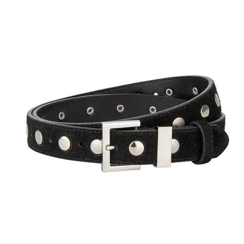 

Элитные черные замшевые ремни из натуральной кожи для женщин с серебряной квадратной пряжкой, ремни с заклепками, джинсовые ремни, роскошные ремни из коровьей кожи для девушек