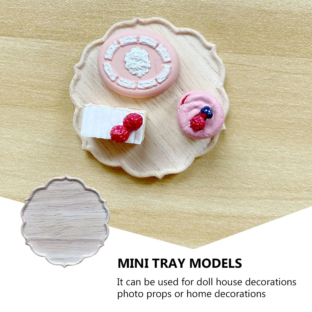 

House Mini Wooden Tray Props Dollhouse Miniature Breakfast Decoration Accessory Accessories Desk Khaki Kit Food