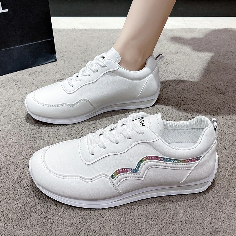 Waterproof Autumn White Running Shoes Women Leather Non-slip Casual Sneakers Ladies Lightweight Fitness Walking Jogging Shoes