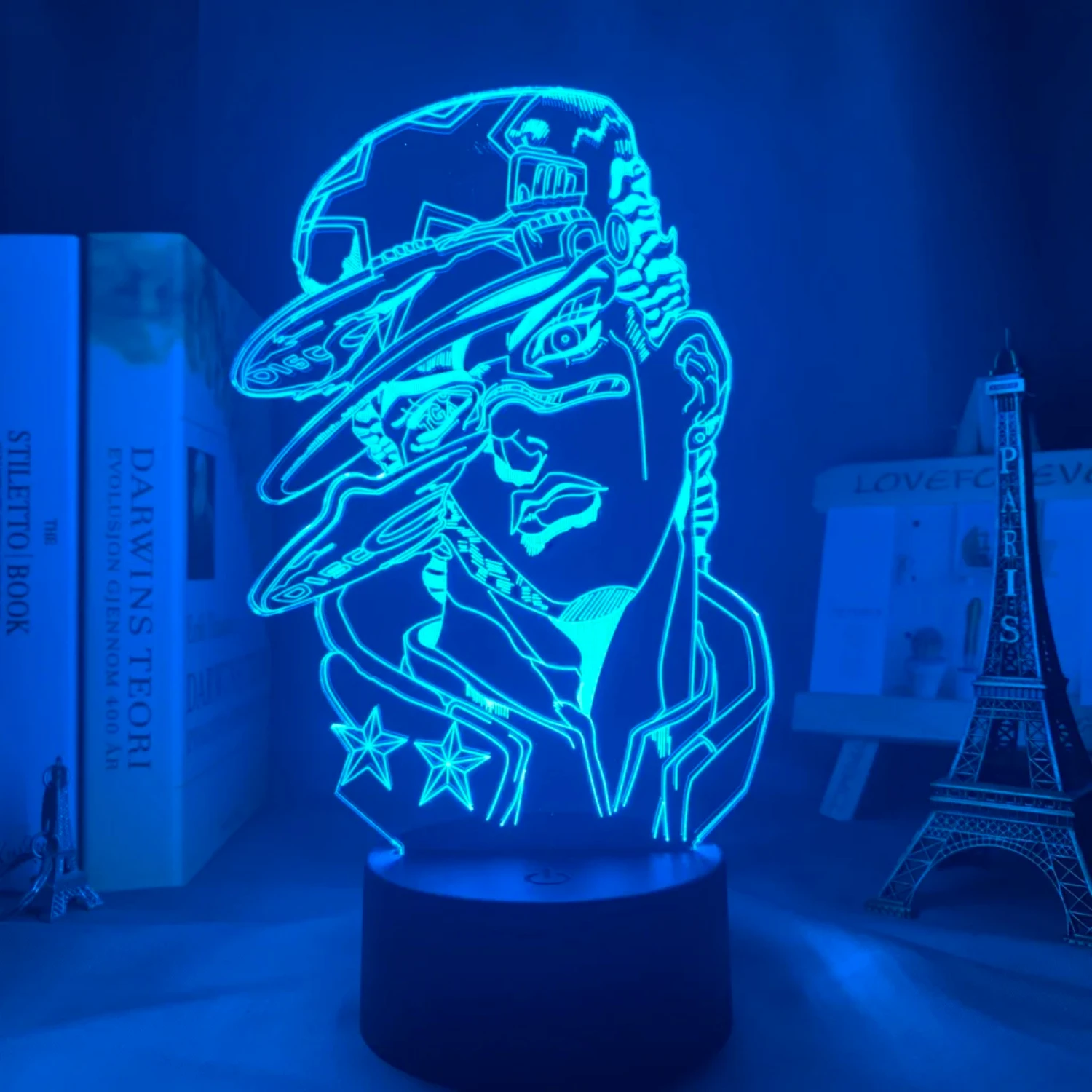 Stunning Bizarre Unique 3D Lamp with Jotaro Kujo Figure - Quirky Anime Bedroom Decor Light - Adventure Manga Inspired LED Night