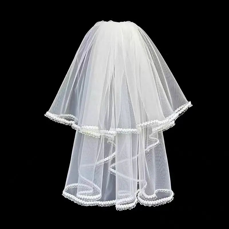 Lace Edge Two Layers Short Wedding Veils Bridal Veil Wedding Accessories With Comb