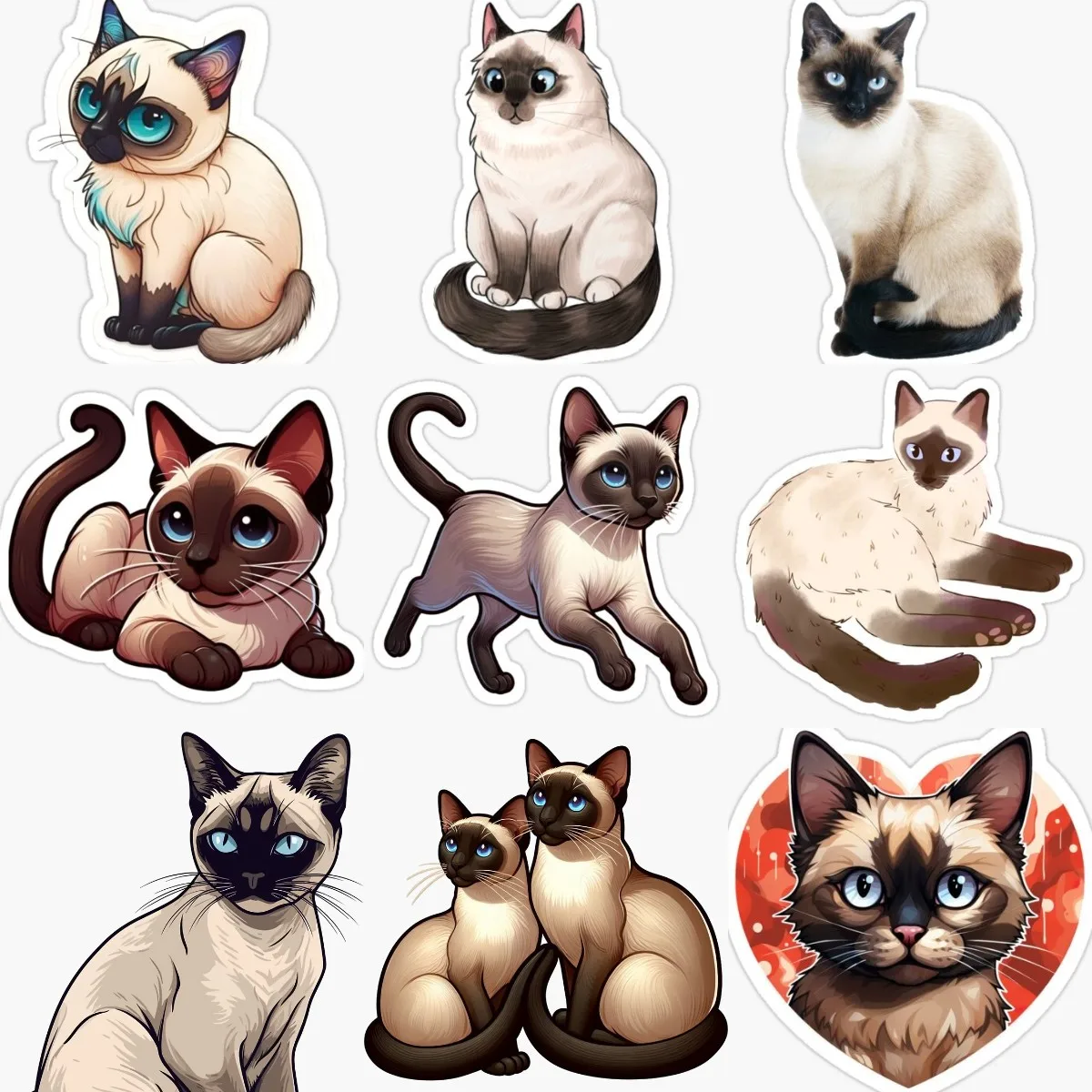 Siamese Cat Cute Pets PVC Personalized Sticker Fridge Table Wall Car Van Bicycle Window Motorcycle Decal Accessories