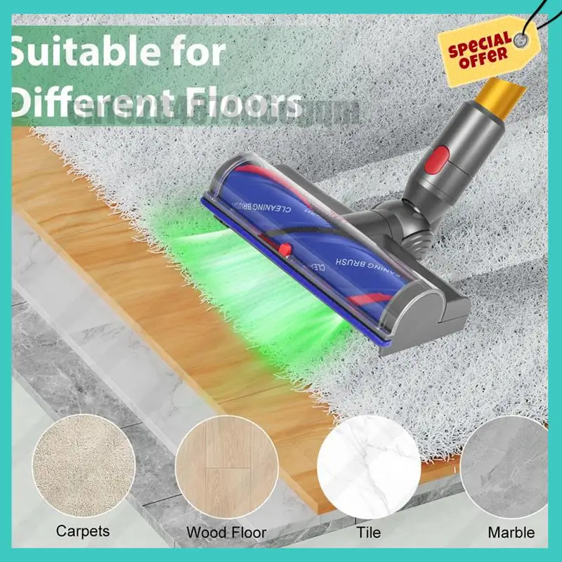 -ABJZ Direct Drive Head With LED Headlights For Dyson V7 V8 V10 V11 V15 Direct Drive Head Quick-Release Head Cleaner Brushes