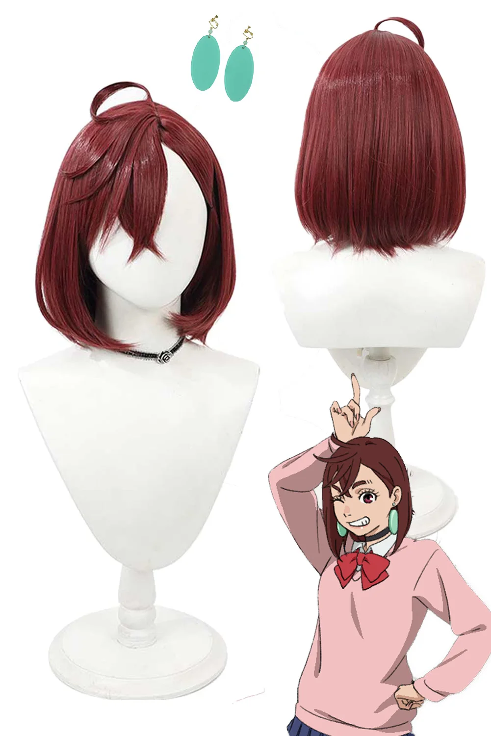 Fantasia Momo Wigs Anime DAN DAN Ayase Cosplay Disfraz Costume Accessories Women Red-Brown Hair Woman Halloween Prop Fantasy