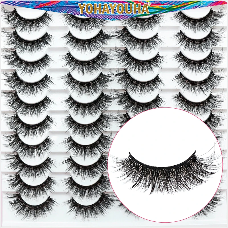 

YOHAYOUHA 18MM 20 Pairs 3d Naturel Eyelashes Strips Self Adhesive Thick Long Soft Straight Lashes Whispy Cat Eye Maquillage Luxe