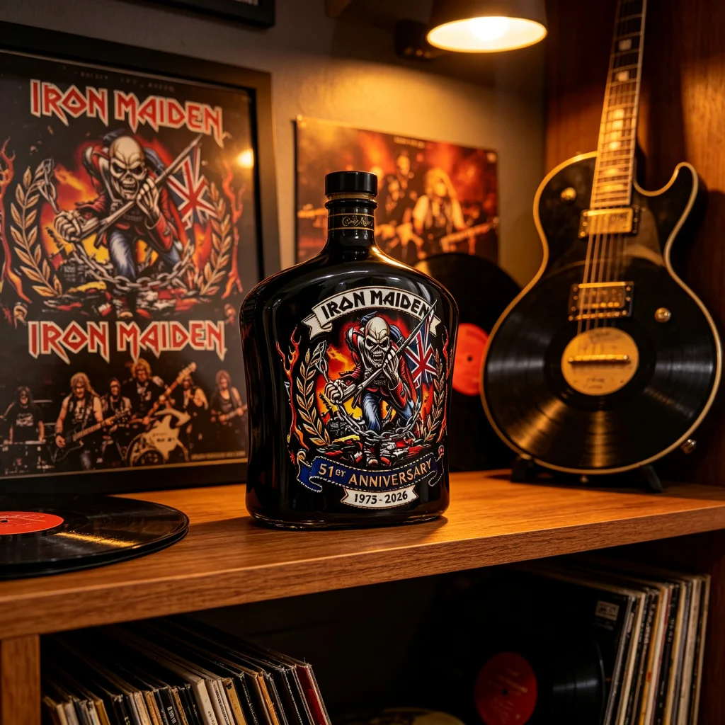 Iron Maiden 51st Anniversary 1975-2026 Commemorative Whiskey Decanter Bottle Heavy Metal Rock Music Fans Collection Home