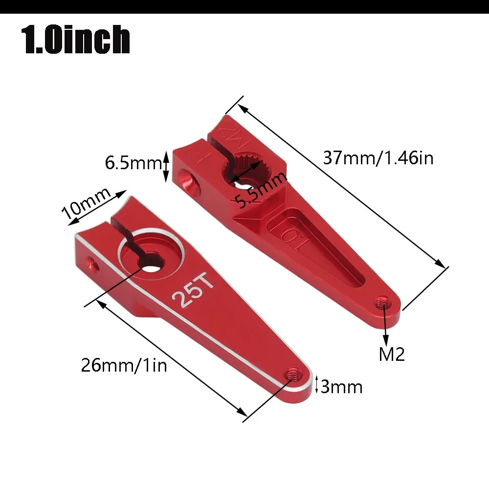 1Pcs Aluminum CNC Metal Steering Servo Arm Horn 1/1.25/1.5/ 1.75/ 2 Inch For RC Airplane RC Car Servo 25T Swing Arm Parts Red