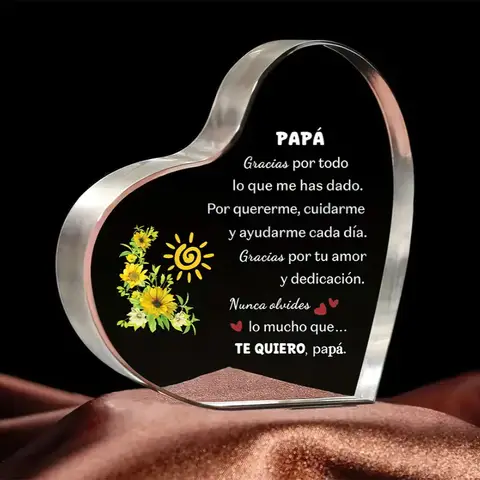 Spanish dad heart-shaped acrylic plaque decoration for men's Father's Day gift, office desk logo, sunflower home decoration