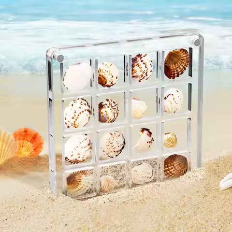 New 16-Grid Seashell Display Box with Magnets Acrylic Storage Display Organizer Box Durable Starfishs Trinket Storage Case