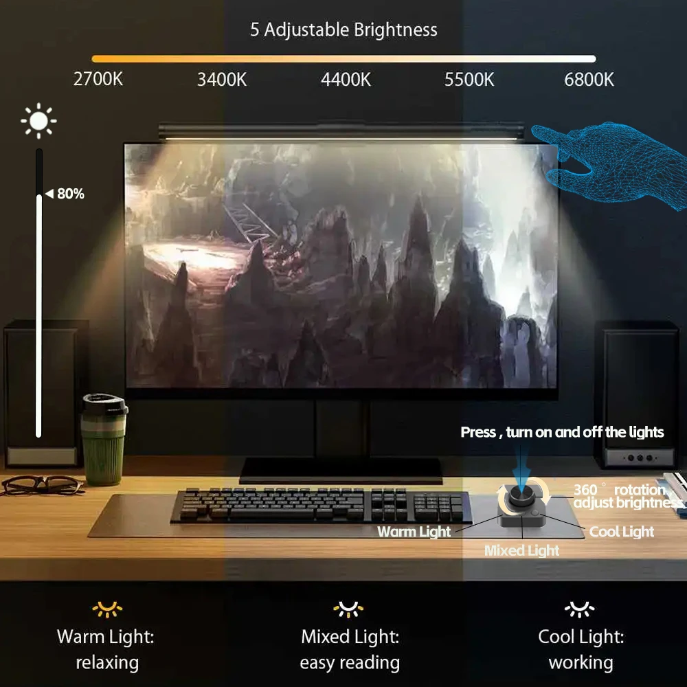 Imagem -03 - Barra de Luz para Monitor de Lâmpada de Mesa Rgb Cuidados com os Olhos Iluminação com Escurecimento Contínuo Lâmpada de Mesa Led Monitor de pc Barra de Luz para Trabalho Jogos