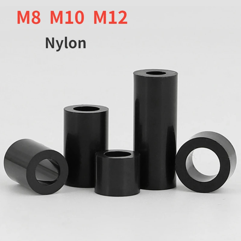 M8 M10 M12 Black ABS Non-Threaded Hollowed Nylon Spacer Round Hollow Standoff Washer PCB Board Screw