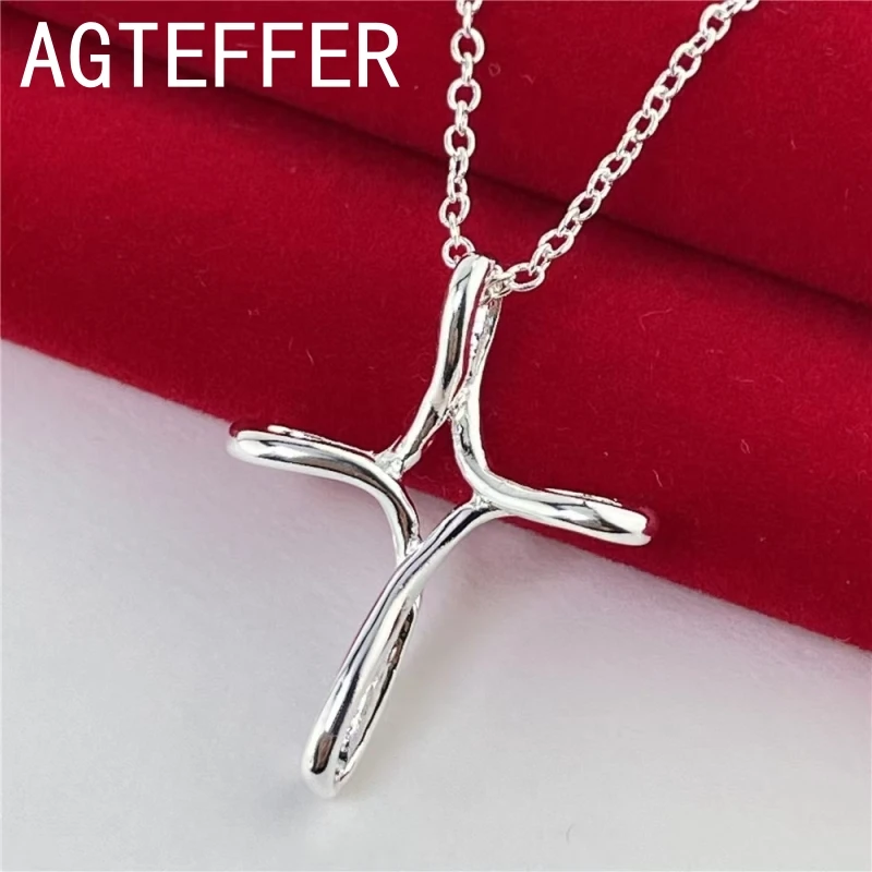 New 925 Sterling Silver 18 Inches Simple Twisted Cross Pendant Necklace Charm Women Men Party Fashion Engagement Gifts Jewelry