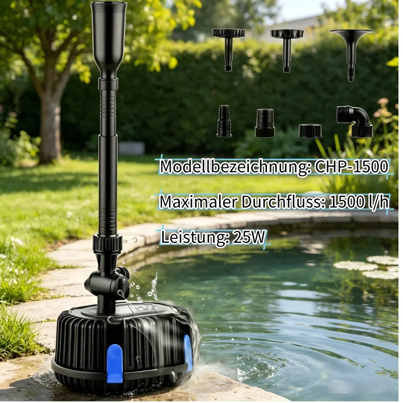 Forever Speed 1500L/h 25W Garten Springbrunnenpumpe Teichpumpe Wasserspielpumpe Bachlaufpumpe Wasserpumpe Fontäne mit 5m Stromkabel