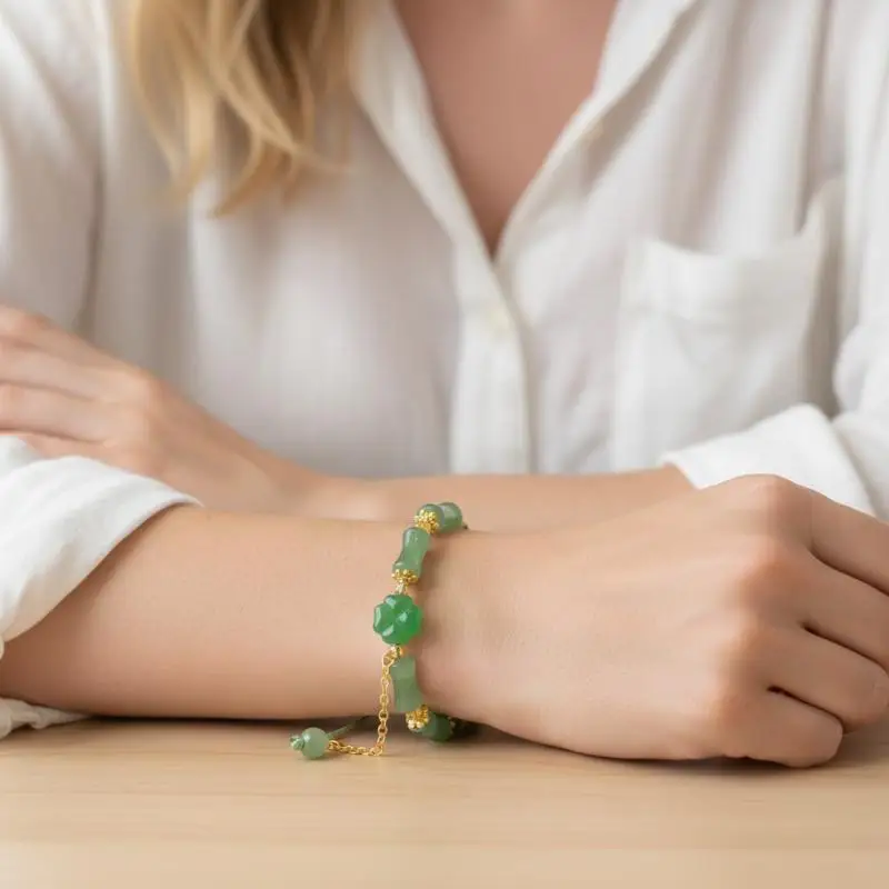 Pulsera de Trébol de Cuatro Hojas de la Suerte, Hecha a Mano con Cuentas, Estilo Chino, Ajustable, Joyería para Mujeres y Niñas, Accesorio de Moda, Regalo para Festivales