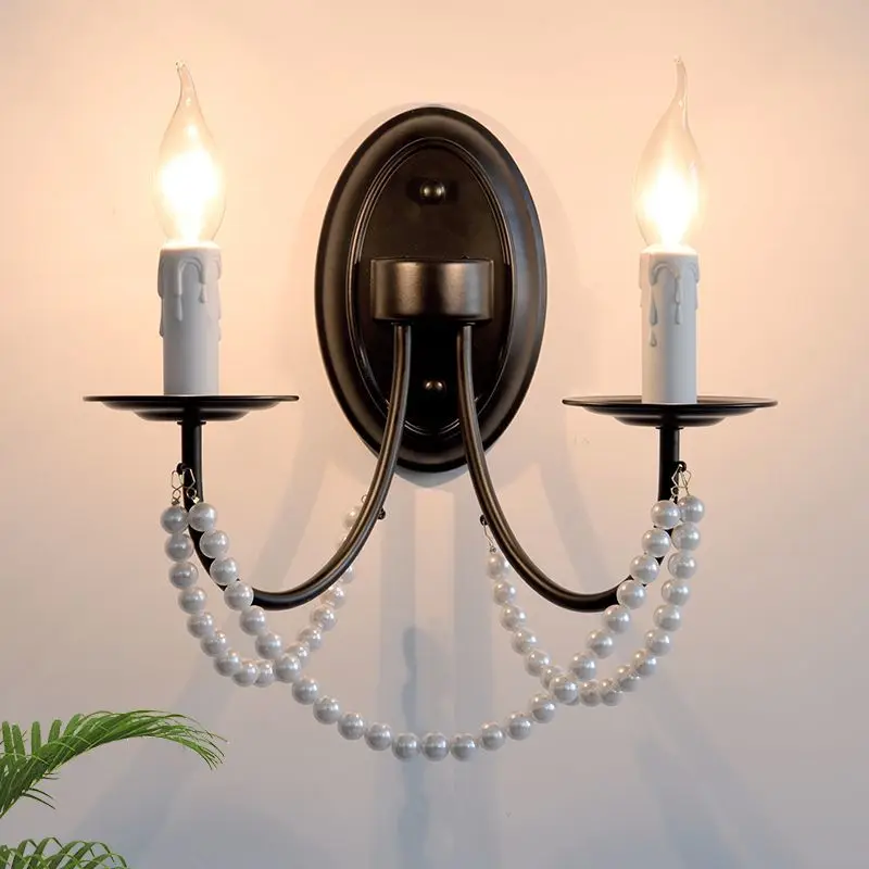 

Vintage Eye Protection Wall Lamp Light Luxury Black Frame Candle Holder Design Art Decor Lamp for Living Room Bedroom LED