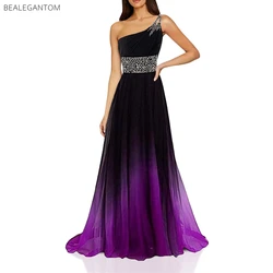 Elegant Chiffon Gradient Prom Dresses Crystal Ombre Long Formal Occasion Bridesmaid Evening Party Gown Robe De Soiree
