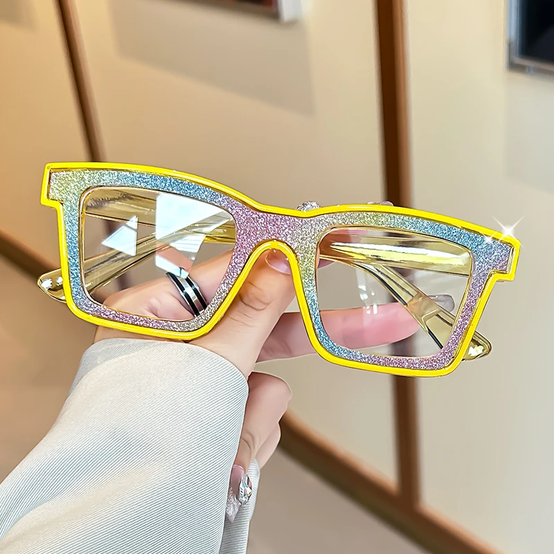 Oyalie Óculos de leitura com armação quadrada e glitter, arco-íris, armação quadrada, gradiente, modelagem facial, visão clara, óculos de leitura masculinos e femininos com cobertura de prescrição de +1,00 a +4,00 graus