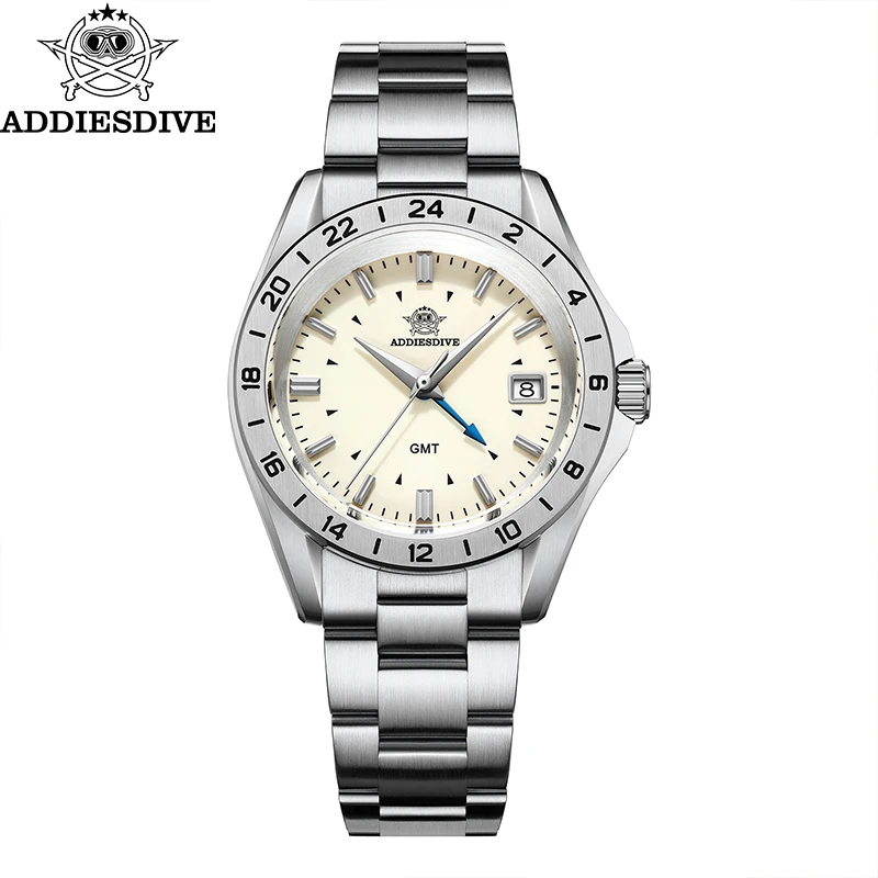 

ADDIESDIVE New 38mm Men Watch Sapphire GMT Quartz Movement AD2063 relojes hombre 200m Waterproof Stainless Steel Diving Watches