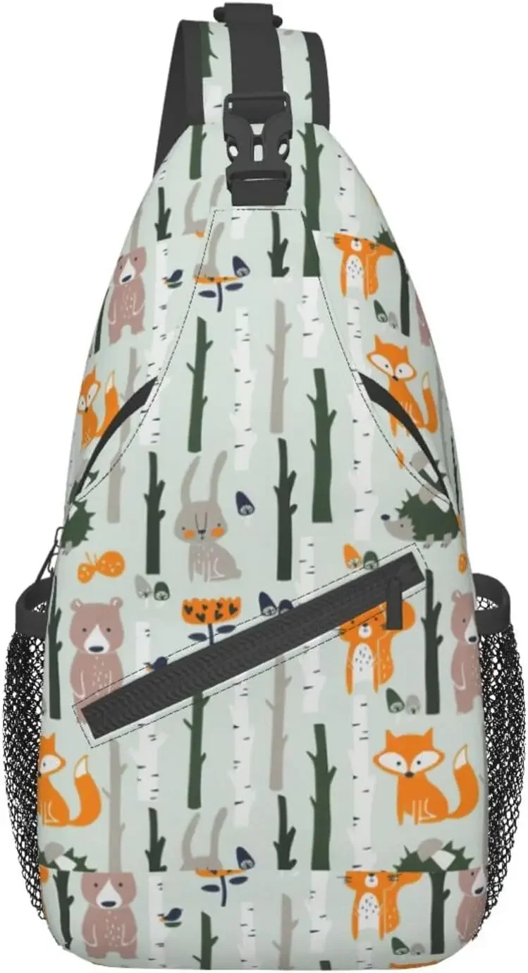 Cute Fox Bear Bird Tree Cross Chest Bag Diagonally Travel Backpack, Light Travel, Hiking Single Shoulder 