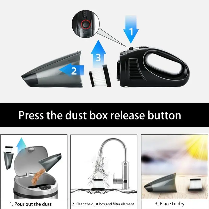 USB Recharging 6000Pa Suction Power Car Vacuum Cleaner, Powerful Wireless Portable Vacuum Cleaner, Powered By Cigarette Lighter