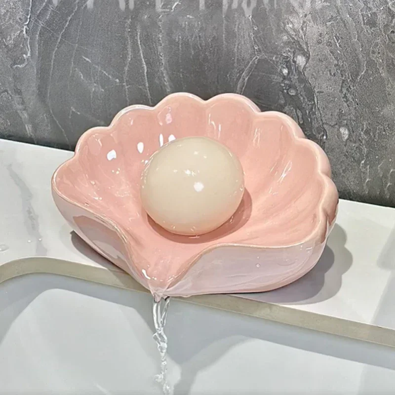 

Shell Shape Ceramic Drain Soap Dish Holder Jewelry Boxes Creative Home Solid Color Soap Dishes Storage Box Bathroom Accessories