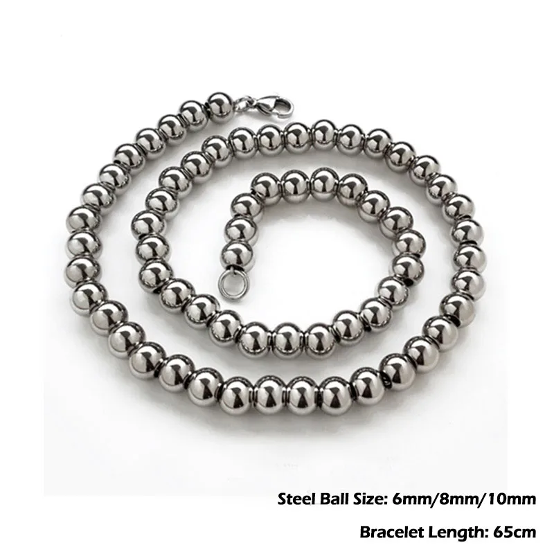 65cm Stainless Stain Self defense Bracelet Bead Necklace 6mm/8mm/10mm Outdoor EDC Tools