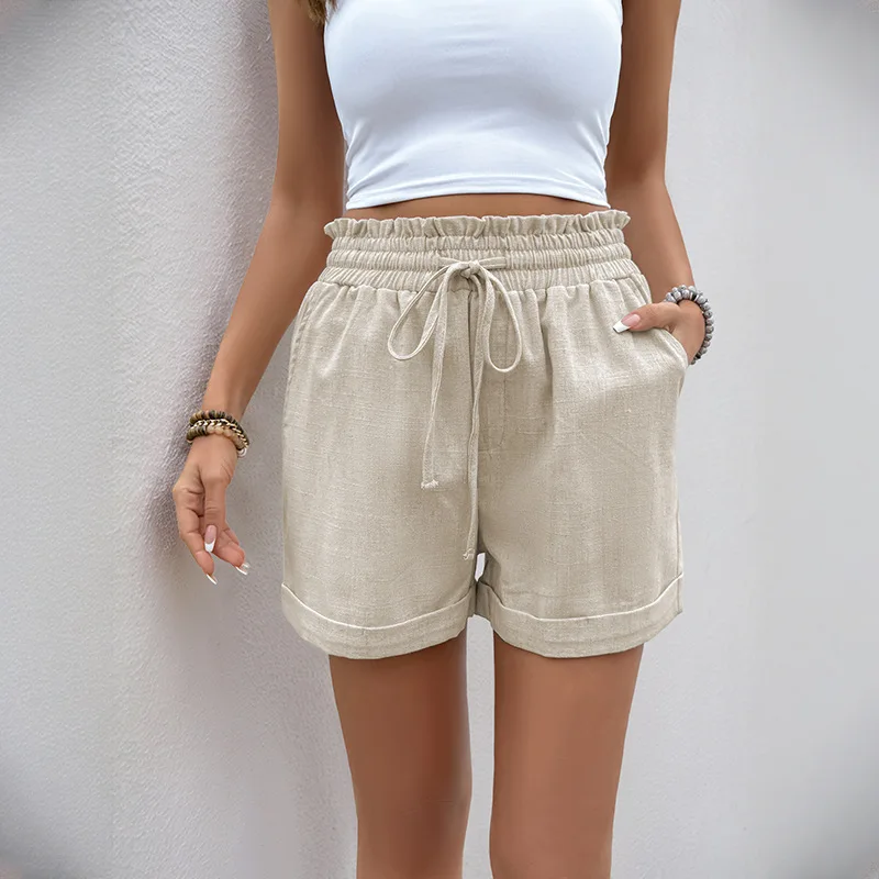

Elastic High Waist Pants 2025 Summer Women's Casual Linen Shorts