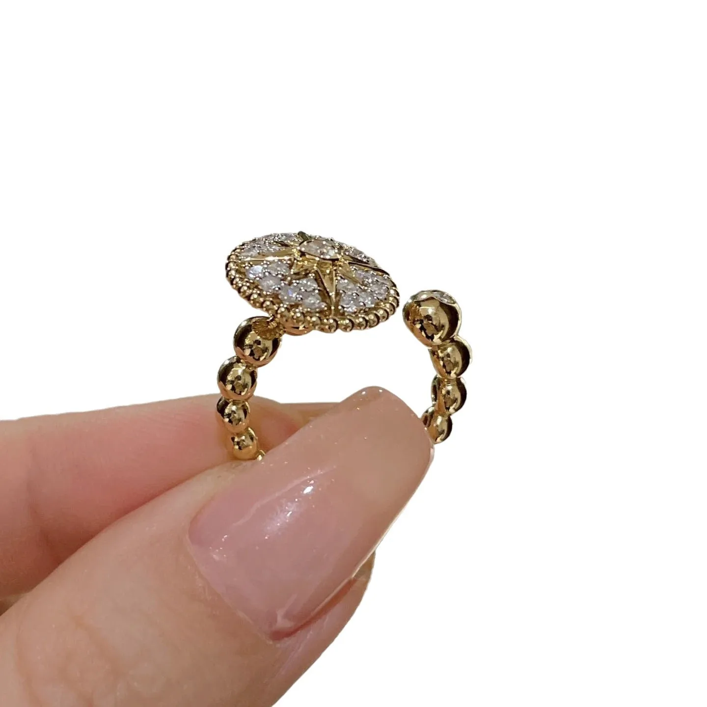 Exquisite luxury full diamond six pointed star ring adjustable opening new in charms beads shine ring banquet jewelry gifts view 6