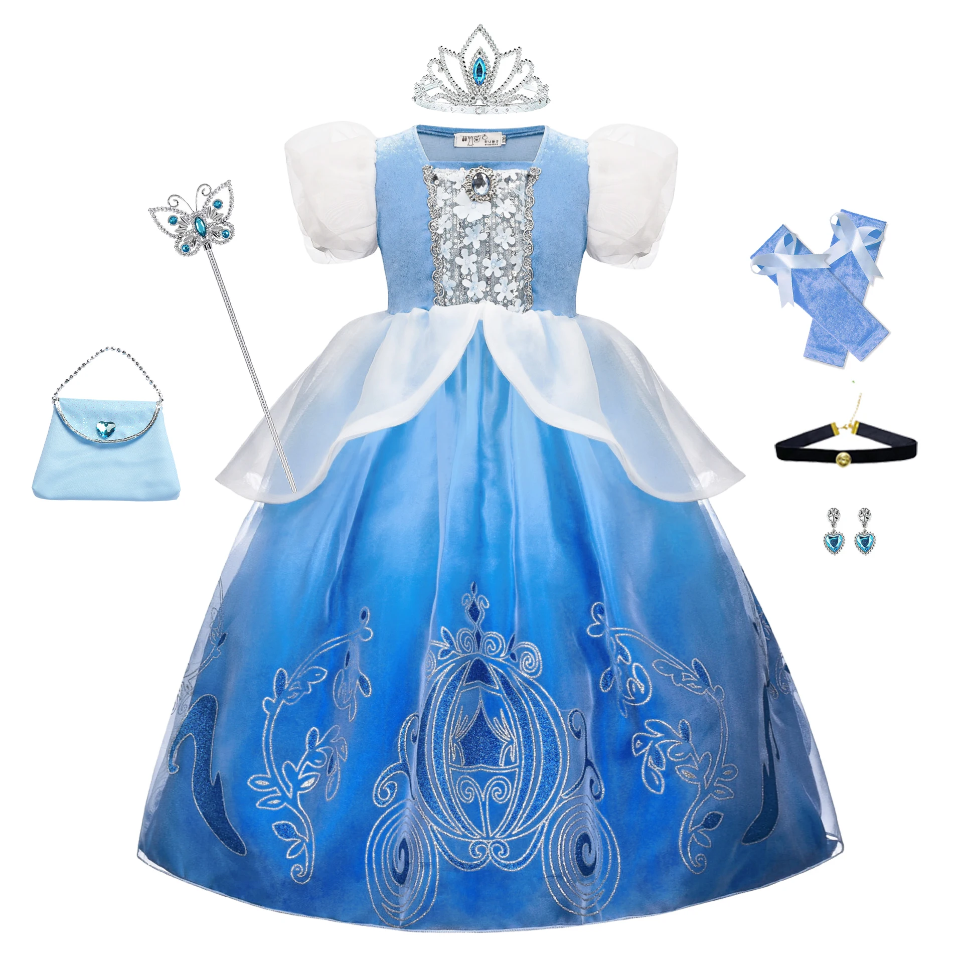 Halloween Cinderella Cosplay Costume Kids Clothes For Girls Dress Baby Girl Ball Gown Princess Dresses For Birthday Party Crown