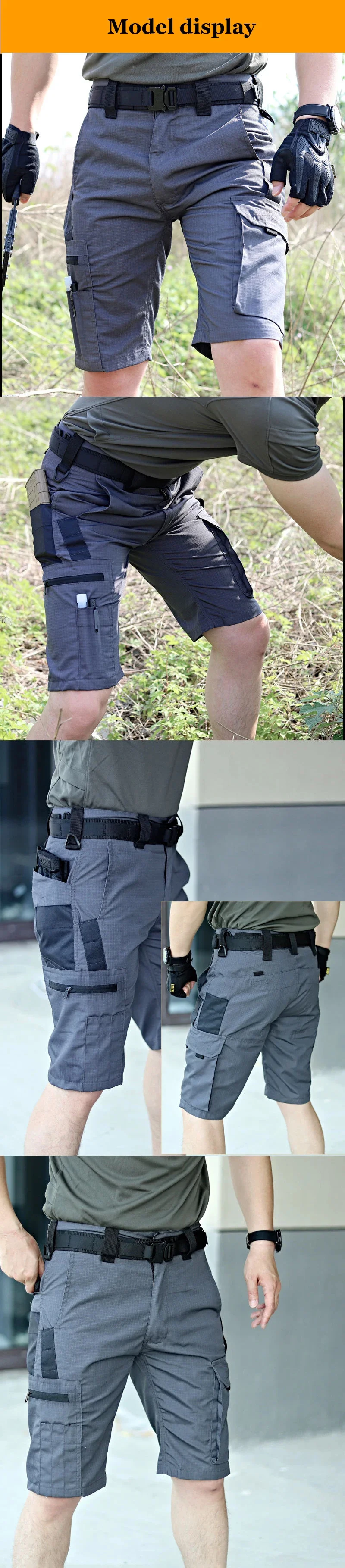 Militärgrüne Outdoor-Arbeitshose Herren Camouflage Einfarbige Trainingsshorts Sommer Multi Mouth Bag Shorts im Militärstil – Detail 14