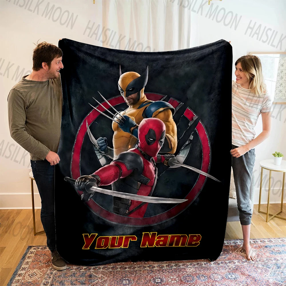 (Memo U Name)1PC Custom Name Blanket  Deadpool and Wolverine Print Suitable for Sofa, Bed, Travel, Camping, Sofa,Chair and Bed