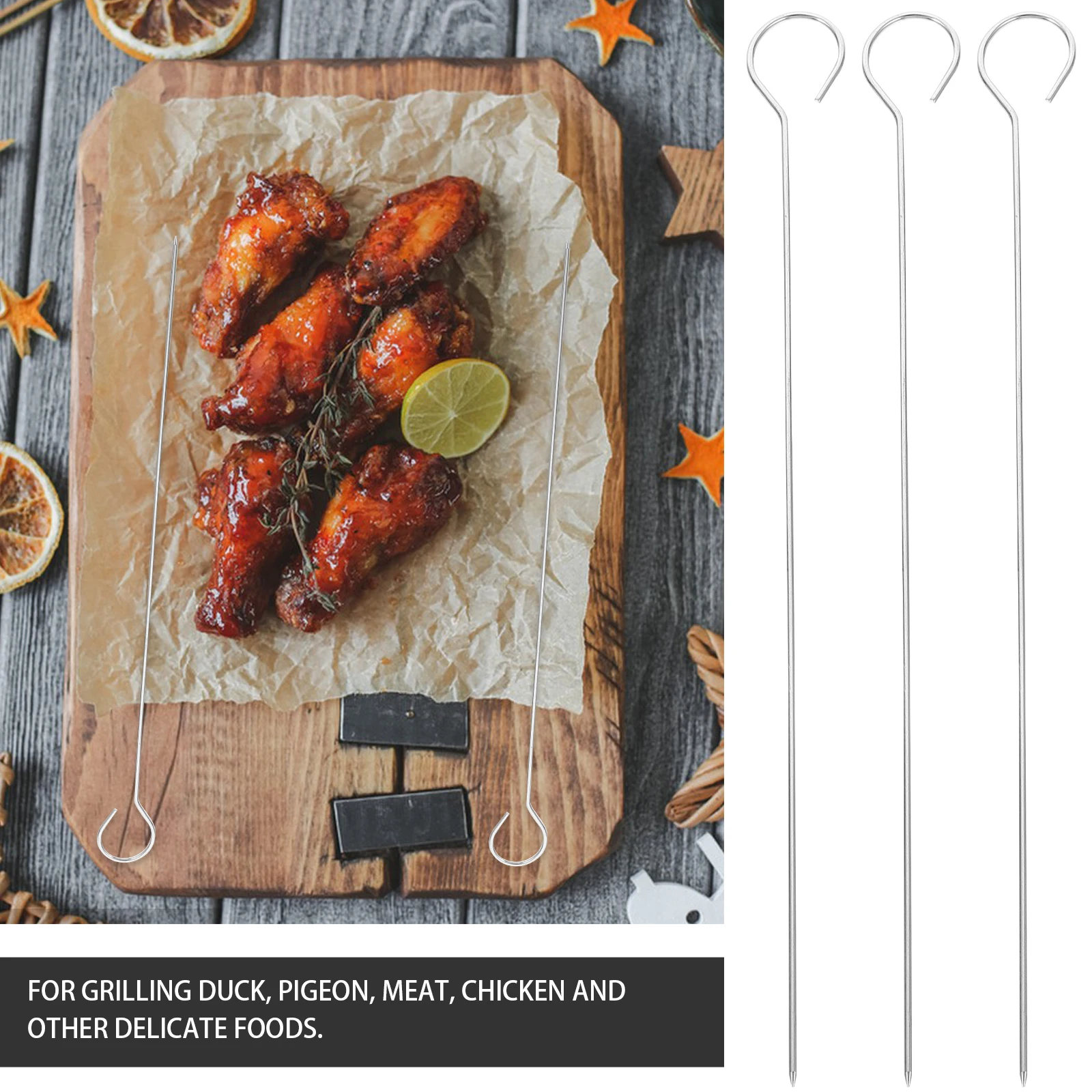 

25pcs Stainless Steel Duck Tail Skewers 1 8mmx20cm Grilling BBQ Reusable Thick Food Roasting Meat Vegetable Tools Easy Clean