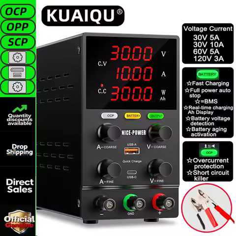 KUAIQU Adjustable DC Power Supply,Rechargeable Lithium Battery,Lead-acid Battery 30V 60V 120V, Electric car Battery Charging
