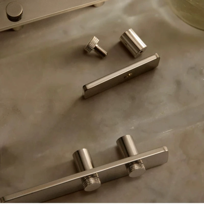 Cabinet Modern Handle Pure Copper Wardrobe Kitchen Cabinet Handles Titanium Silver Uniquely Designed T Bar Pulls for Furnitur