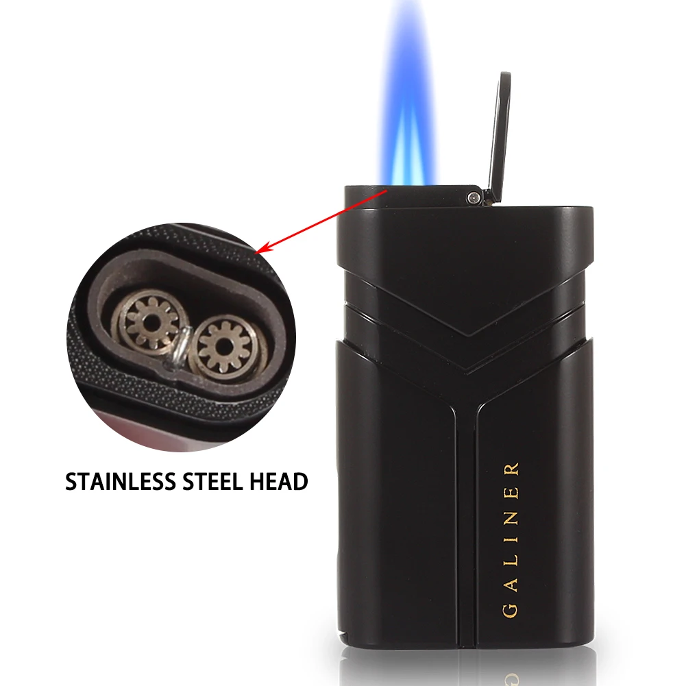 GALINER Metal Windproof Cigar Lighter With Punch Cutter Portable Smoking Lighters Butane Gas Torch Lighter Turbo