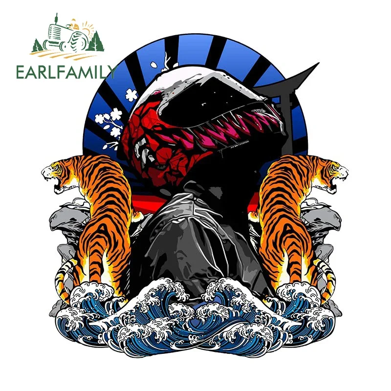 EARLFAMILY Sakura Racer Samurai Car Sticker JDM Creative Biker Man Helmet Decal Windows Car Trunk Decoration Vinyl Car Wrap