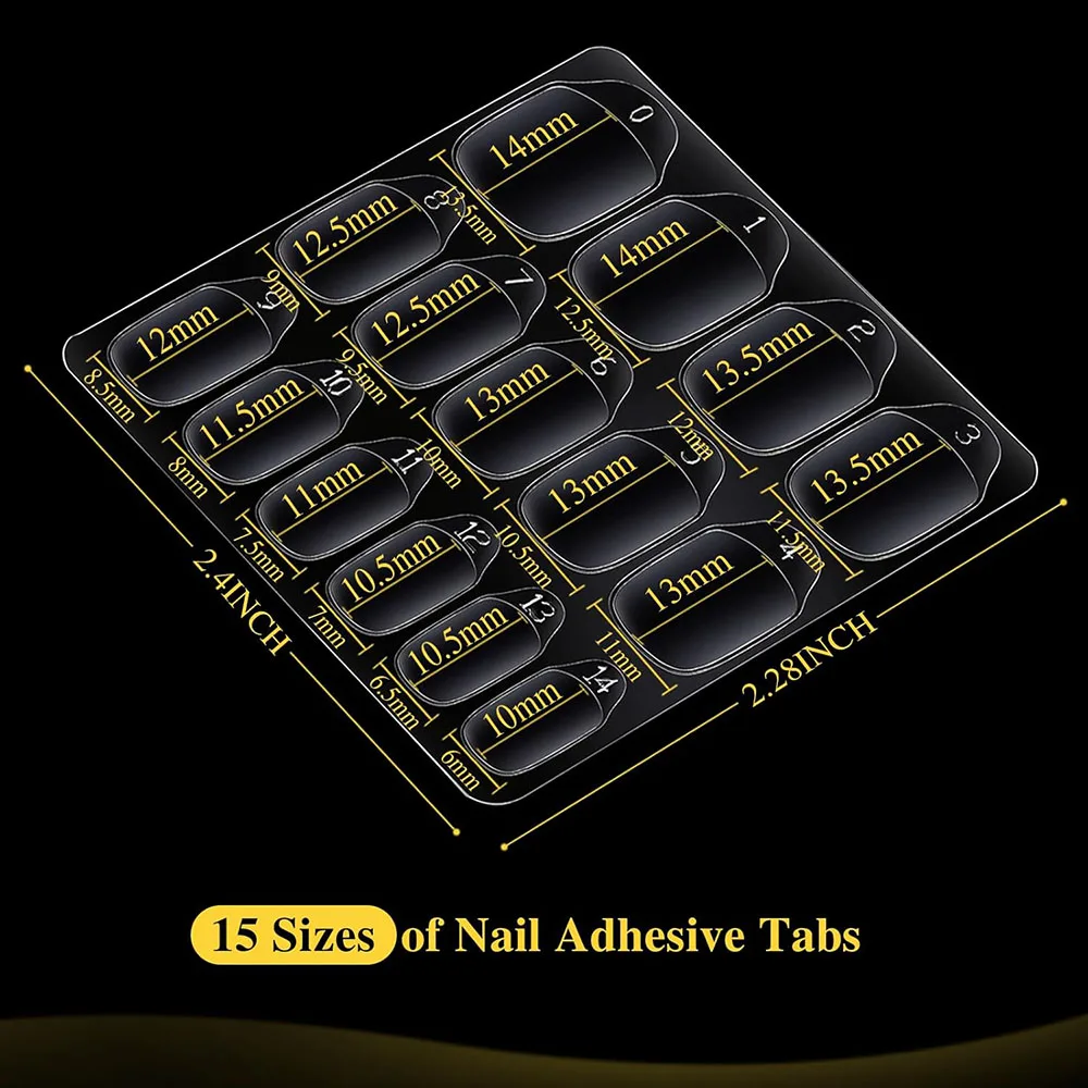 600Tips Nail Adhesive Tabs for Press on Nails 15 Sizes of Nail Sticky Tabs for Nails Press on Stickers Sticky Tabs 40 Sheets