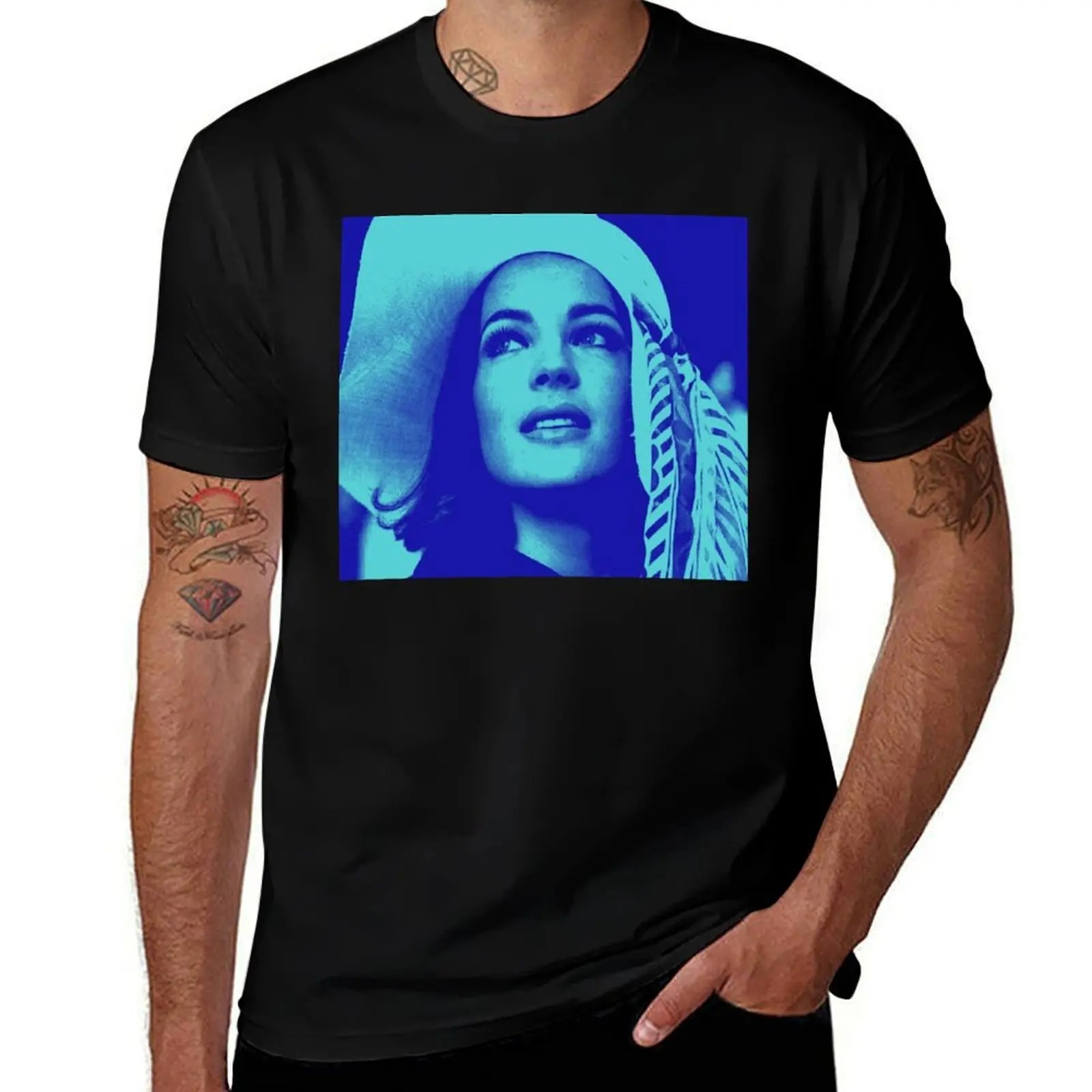 

Romy Schneider in blue T-Shirt man graphic t shirt anime t shirts for man T-Shirt