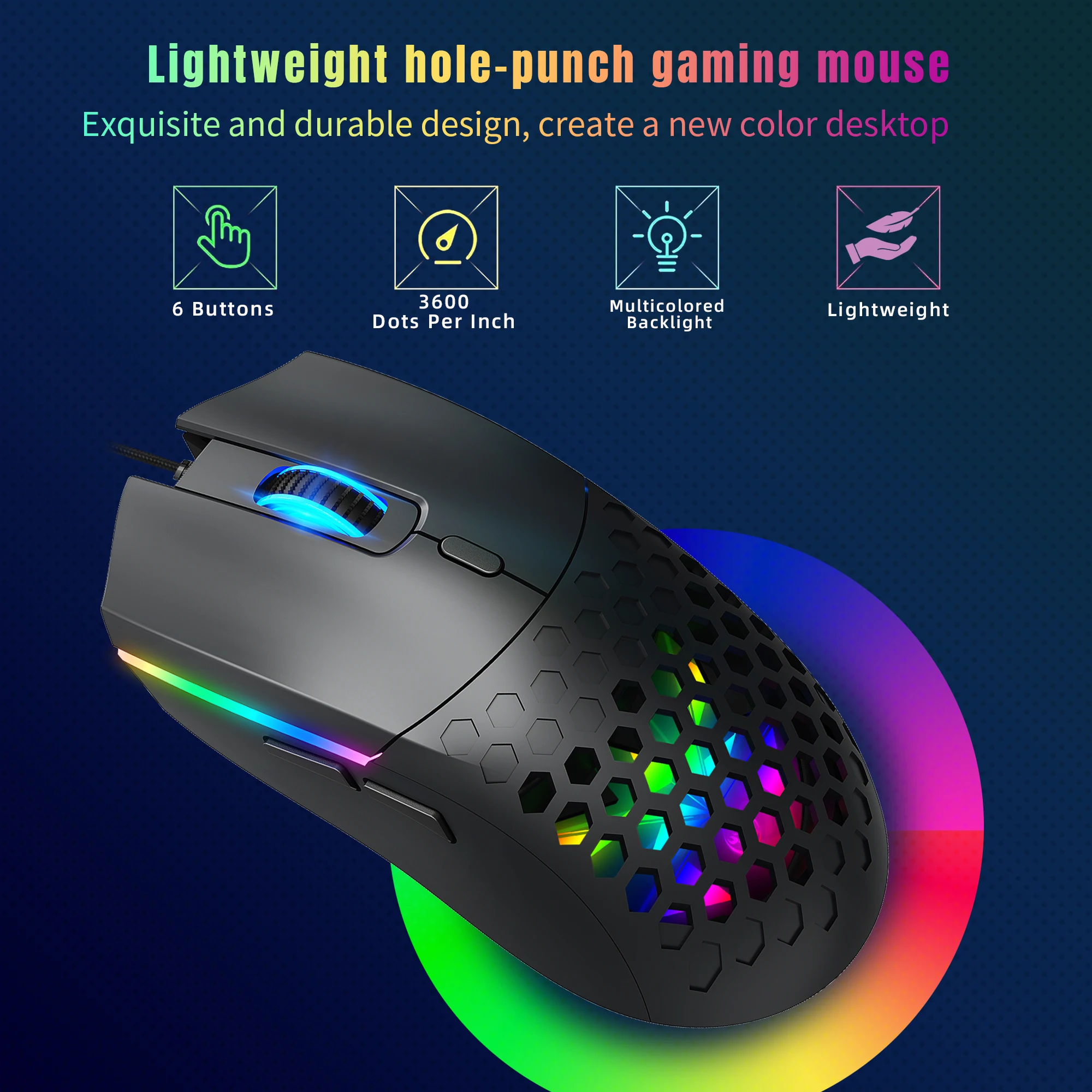 HXSJ S500 Optical Gaming Mouse Lightweight Ergonomic Wired Game Mouse Plug and Play USB Mouse for Laptop Desktop PC
