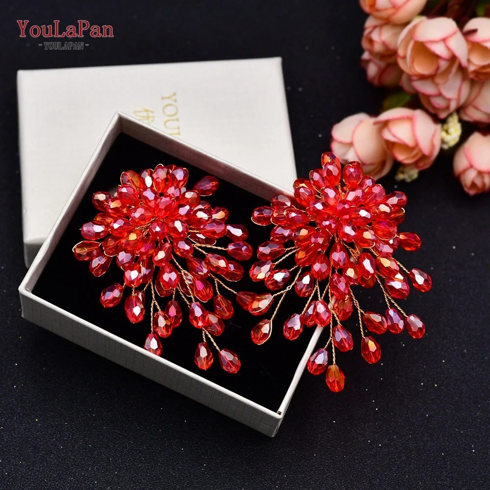 YouLaPan 1 pair of Shoe Clips Red Crystal Wedding Boot Jewelry Women High Heel Clips Bridal Shoes Buckle Shoes Accessories HX41