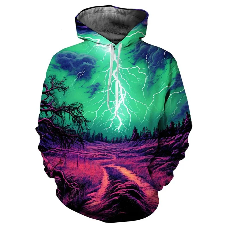 New Natural Thunder Lightning Hoodie Men Autumn Personality Long Sleeves Hoodies Fashion Casual Street Sweatshirt Top Clothes