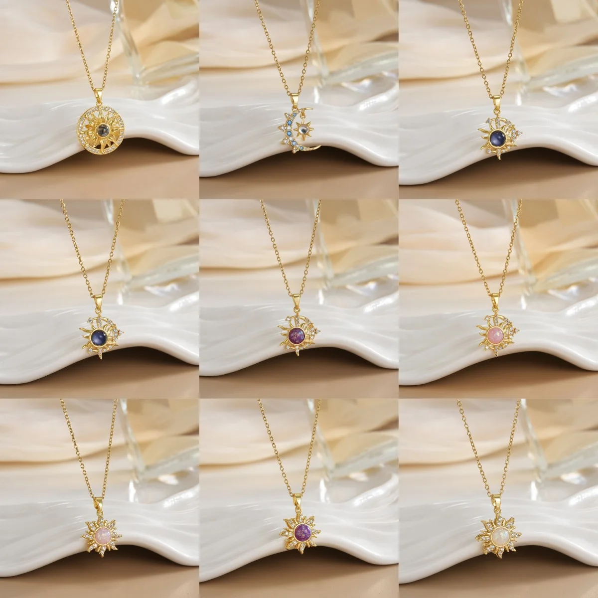 

Women Color-Changing Sun Moon Pendant Necklace Zircon Gold Color Tarnish-Resistant Titanium Steel Necklace