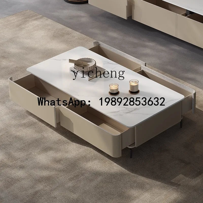 

B-3 saddle leather TV cabinet household storage rock slab coffee table floor cabinet living room furniture table