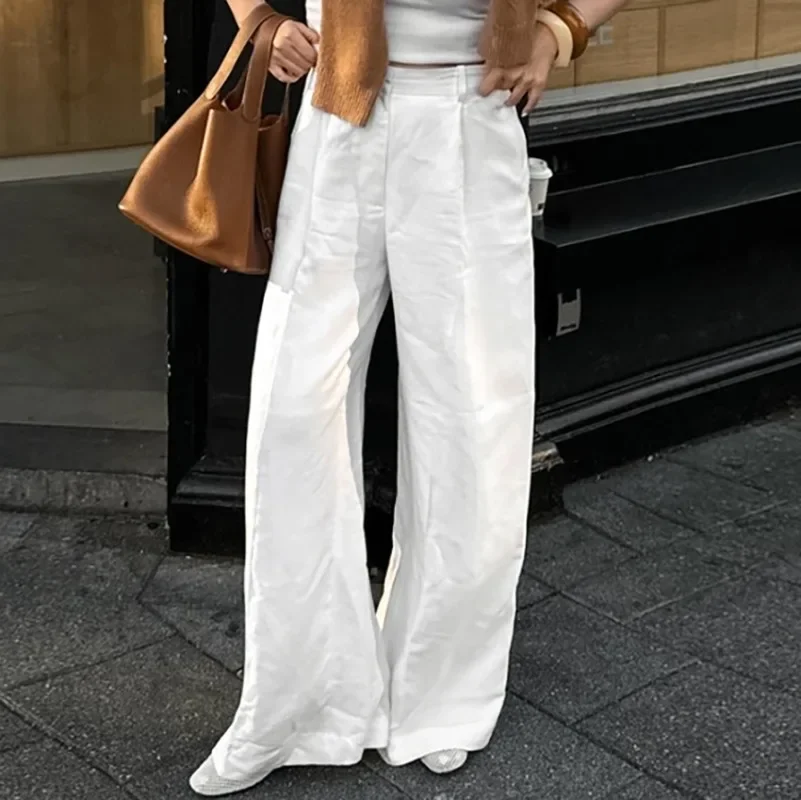 Talenza Women's White Trousers 2025 Fashion Casual High Waist Straight Pants New Y2k Patchwork Office Lady Slim Female Pants