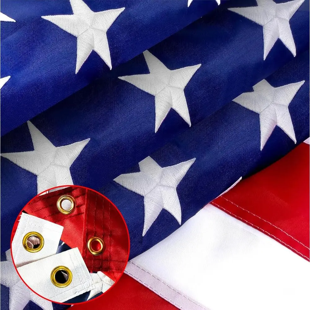 

3x5 ft. Heavy-Duty Outdoor American Flag with Brass Grommets, Embroidered Stars & Stripes, UV Protected for Indoor or Outdoor Di