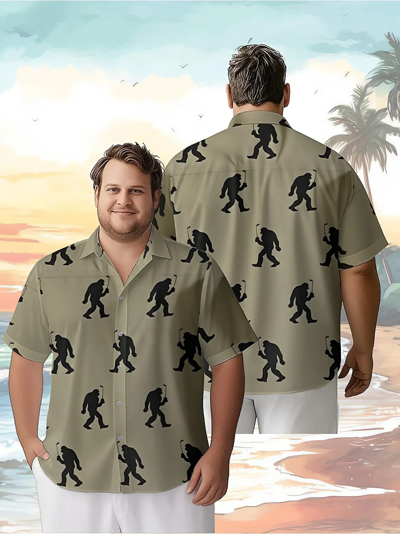 

Men's Plus Size Hawaiian ShirtsSasquatch Golfingpattern, Fashionable Aloha Shirt, Summer Casual Top,3D Unisex Clothes