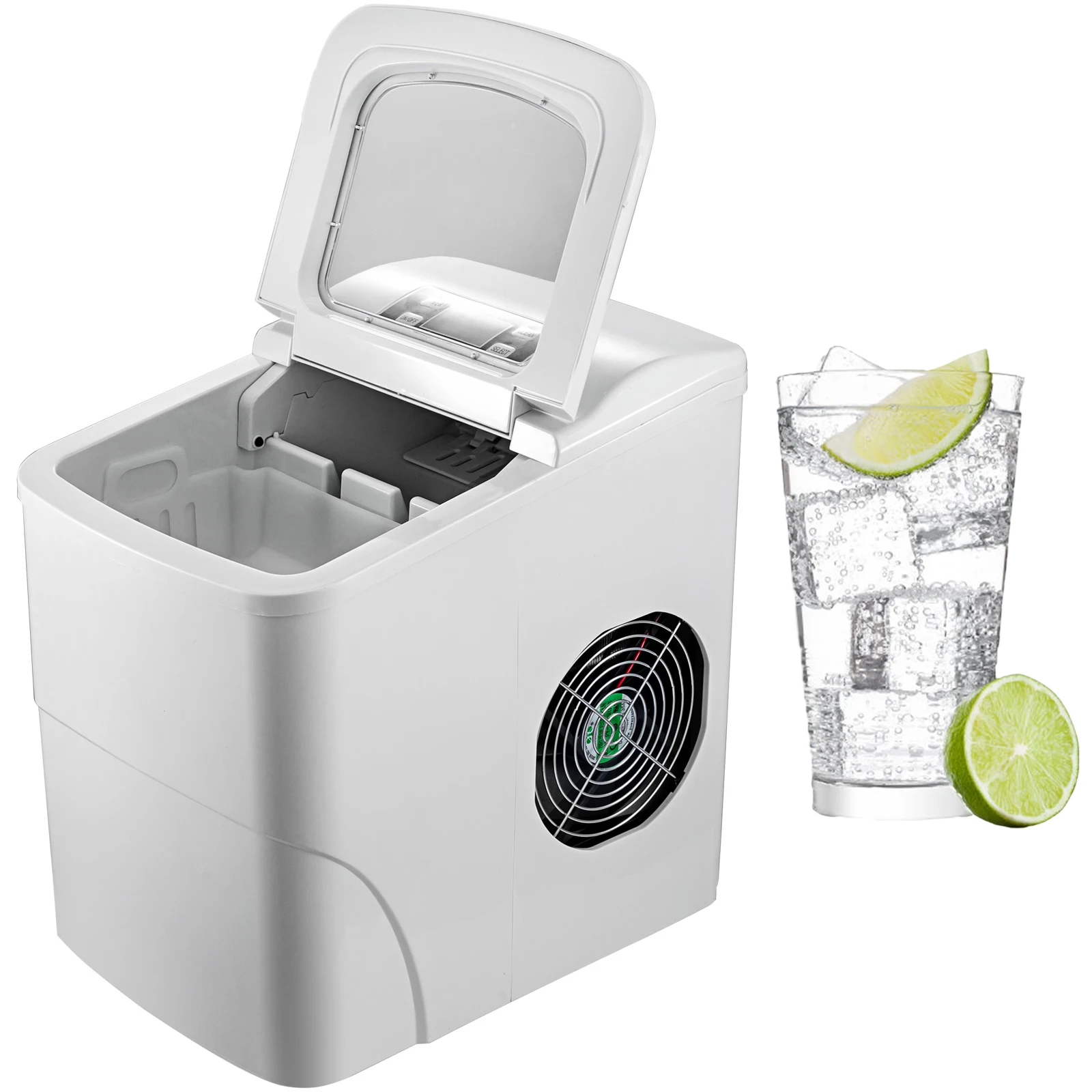 White Portable Ice Maker Countertop tube Ice machine 2 Cube ice Size selectable with LCD Screen