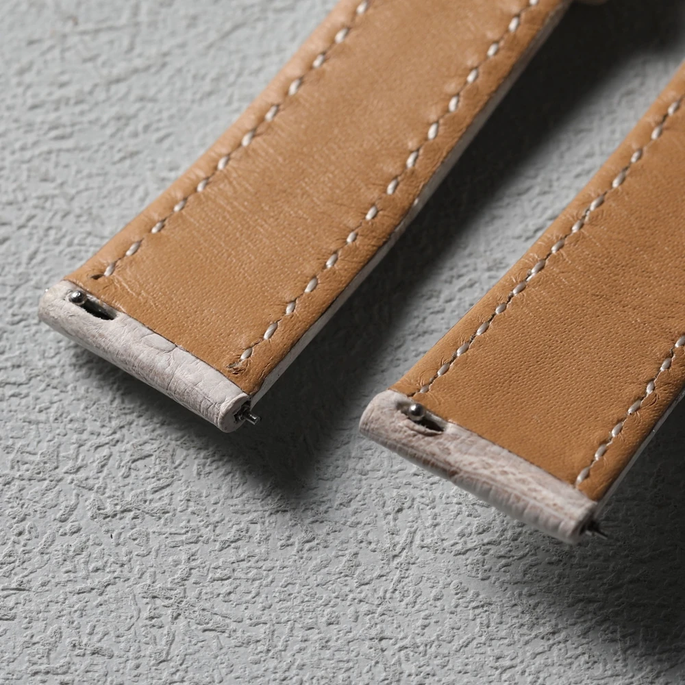 Handmade Himalayan White Crocodile Leather Strap 20MM*16MM Gray White Quick Release Men Watchband High-End Leather Bracelet