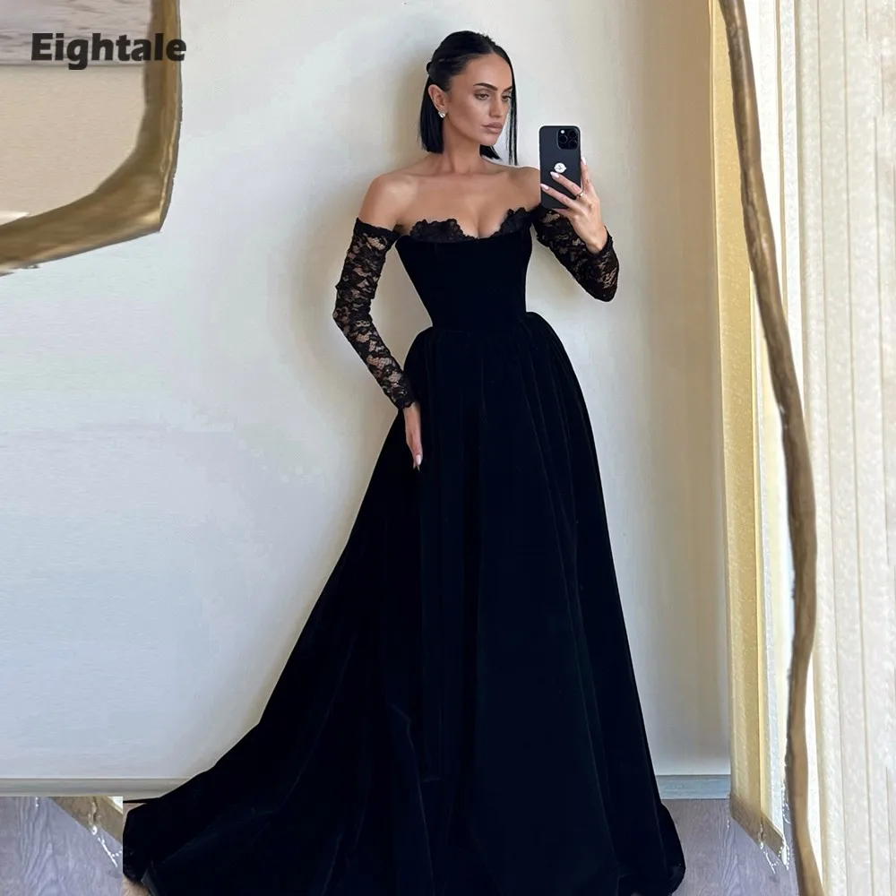 

Eightale арабское вечернее платье с открытыми плечами, платье для выпускного вечера, черное трапециевидное свадебное платье по индивидуальному заказу, халаты De Soirée с длинными рукавами